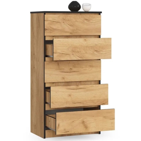 Komoda do sypialni, 5 szuflad, STILO, 60x40x121 cm, dąb craft, mat