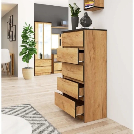 Komoda do sypialni, 5 szuflad, STILO, 60x40x121 cm, dąb craft, mat