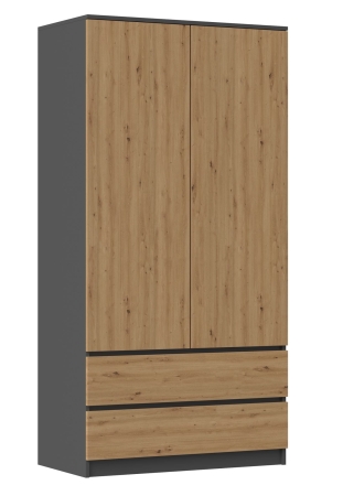 Szafa do sypialni, garderoba, Malwa SS-90, 90x50x180 cm, antracyt, dąb artisan