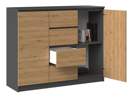 Komoda do sypialni, pokoju, 2D4S, 120x40x97 cm, antracyt, dąb artisan, mat