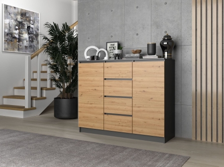 Komoda do sypialni, pokoju, 2D4S, 120x40x97 cm, antracyt, dąb artisan, mat