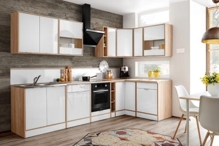 Szafka wisząca narożna, TOSCANA, 60x30x72 cm, biel, dąb sonoma, połysk