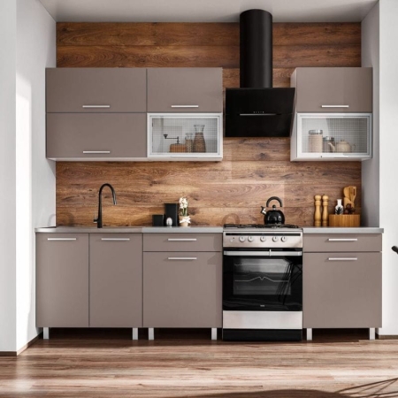 Zestaw mebli kuchennych, AMARO, 200x58 cm, beżowy, mat