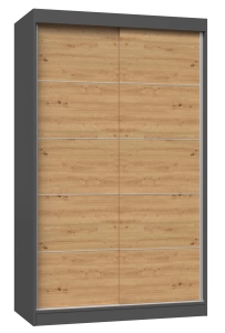 Szafa przesuwna, szprosy, Iga, 120x61x200 cm, antracyt, dąb artisan, mat