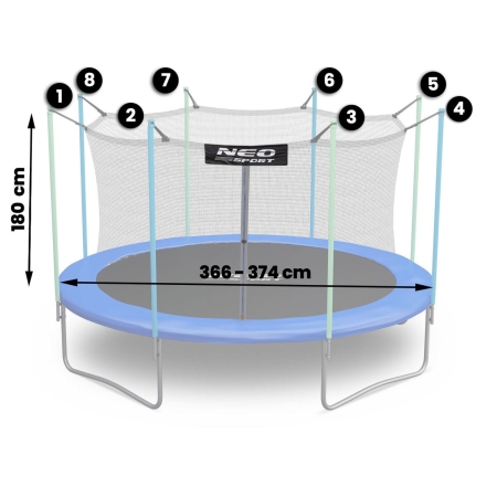 Siatka wewnętrzna do trampoliny 374 cm, 8 słupków, Neo-Sport