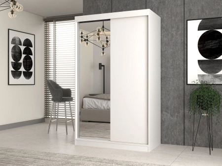 Szafa przesuwna z lustrem, Iga, 120x61x200 cm, biel, mat