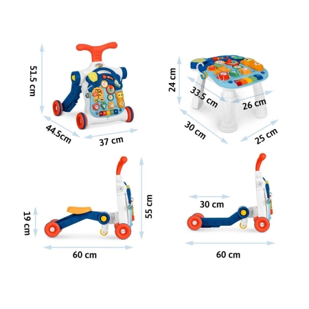 Stolik edukacyjny, chodzik, 4w1, Ricokids, niebieski