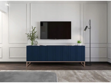 Komoda RTV, szafka stojąca, glamour, GRAVO, 150x37x53 cm, granatowy, mat