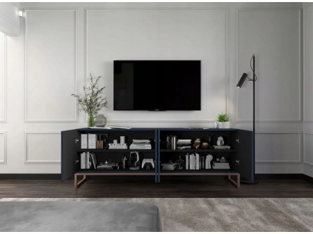 Komoda RTV, szafka stojąca, glamour, GRAVO, 150x37x53 cm, granatowy, mat