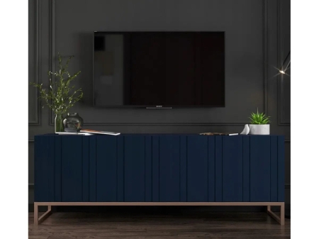 Komoda RTV, szafka stojąca, glamour, GRAVO, 150x37x53 cm, granatowy, mat