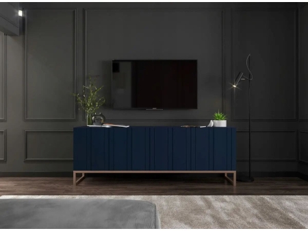 Komoda RTV, szafka stojąca, glamour, GRAVO, 150x37x53 cm, granatowy, mat