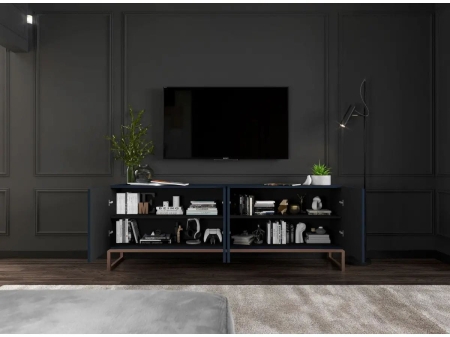 Komoda RTV, szafka stojąca, glamour, GRAVO, 150x37x53 cm, granatowy, mat