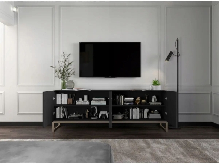 Komoda RTV, szafka stojąca, glamour, GRAVO, 150x37x53 cm, czarny, mat