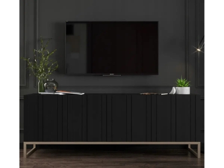 Komoda RTV, szafka stojąca, glamour, GRAVO, 150x37x53 cm, czarny, mat