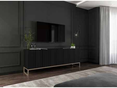 Komoda RTV, szafka stojąca, glamour, GRAVO, 150x37x53 cm, czarny, mat