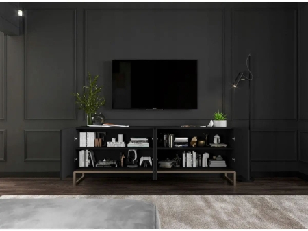 Komoda RTV, szafka stojąca, glamour, GRAVO, 150x37x53 cm, czarny, mat