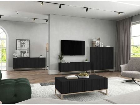 Komoda RTV, szafka stojąca, glamour, GRAVO, 150x37x53 cm, czarny, mat