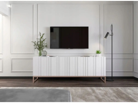 Komoda RTV, szafka stojąca, glamour, GRAVO, 150x37x53 cm, biały, mat