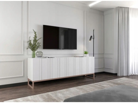 Komoda RTV, szafka stojąca, glamour, GRAVO, 150x37x53 cm, biały, mat