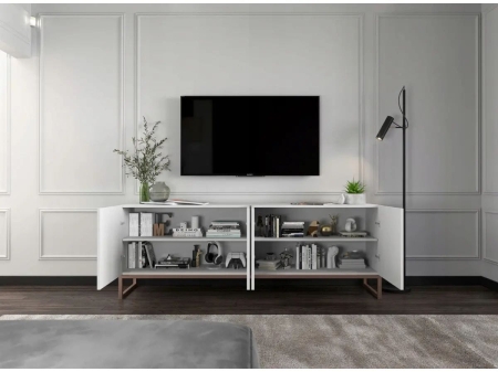 Komoda RTV, szafka stojąca, glamour, GRAVO, 150x37x53 cm, biały, mat