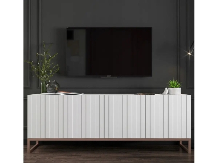 Komoda RTV, szafka stojąca, glamour, GRAVO, 150x37x53 cm, biały, mat