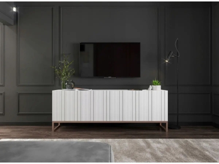 Komoda RTV, szafka stojąca, glamour, GRAVO, 150x37x53 cm, biały, mat