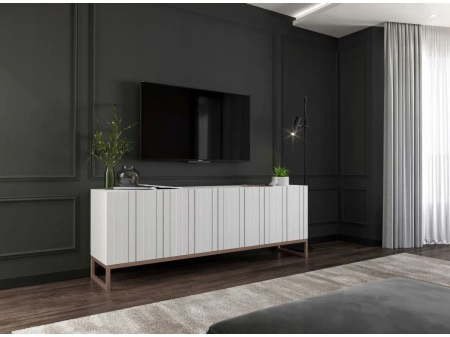Komoda RTV, szafka stojąca, glamour, GRAVO, 150x37x53 cm, biały, mat