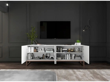 Komoda RTV, szafka stojąca, glamour, GRAVO, 150x37x53 cm, biały, mat