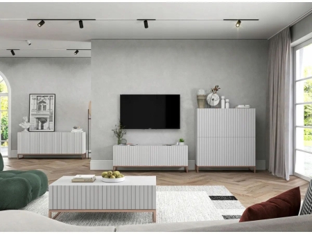 Komoda RTV, szafka stojąca, glamour, GRAVO, 150x37x53 cm, biały, mat