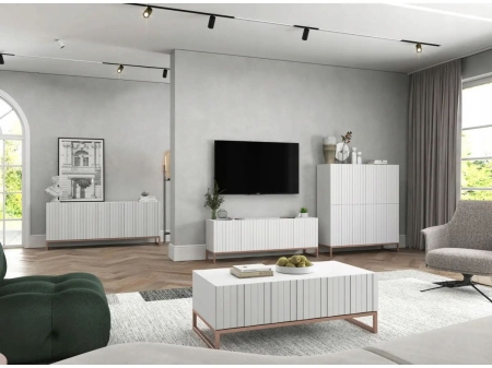 Komoda RTV, szafka stojąca, glamour, GRAVO, 150x37x53 cm, biały, mat
