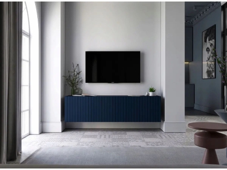 Komoda RTV, szafka wisząca, glamour, GRAVO, 150x37x39 cm, granatowy, mat