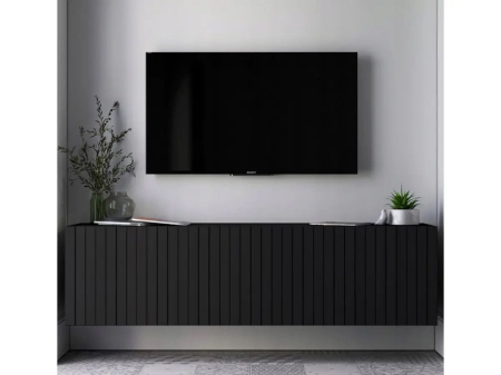 Komoda RTV, szafka wisząca, glamour, GRAVO, 150x37x39 cm, czarny, mat