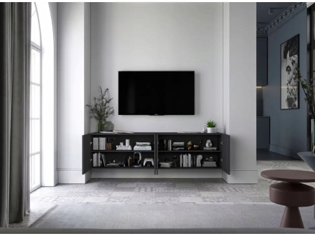 Komoda RTV, szafka wisząca, glamour, GRAVO, 150x37x39 cm, czarny, mat