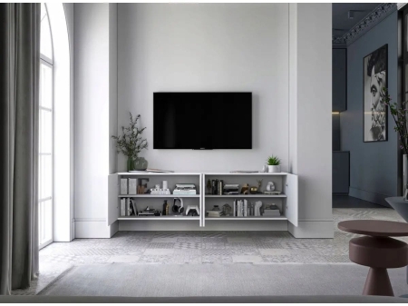 Komoda RTV, szafka wisząca, glamour, GRAVO, 150x37x39 cm, biały, mat