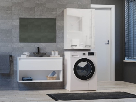 Szafka nad pralkę, Pola mini, 64x30x90 cm, biel, połysk