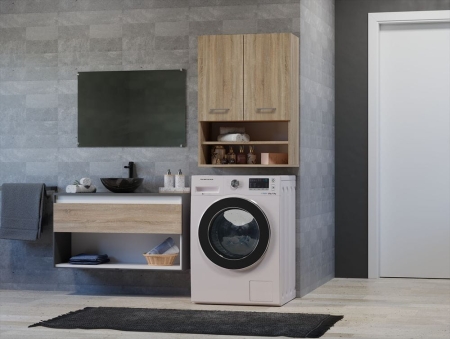 Szafka łazienkowa nad pralkę, Pola mini, 64x30x90 cm, dąb sonoma, mat