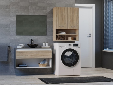 Szafka łazienkowa nad pralkę, Pola mini, 64x30x90 cm, dąb sonoma, mat