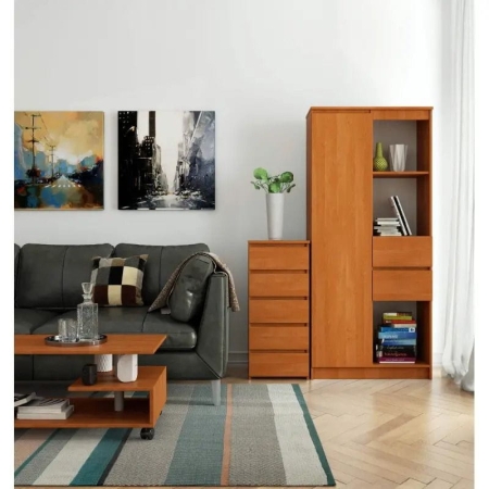 Wąska komoda, STILO, 5 szuflad, 40x35x92 cm, olcha, mat