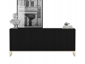 Komoda RTV, szafka stojąca, glamour, GRAVO, 168x37x72 cm, czarny, mat