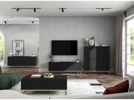 Komoda RTV, szafka stojąca, glamour, GRAVO, 168x37x72 cm, czarny, mat