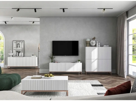 Komoda RTV, szafka stojąca, glamour, GRAVO, 168x37x72 cm, biały, mat