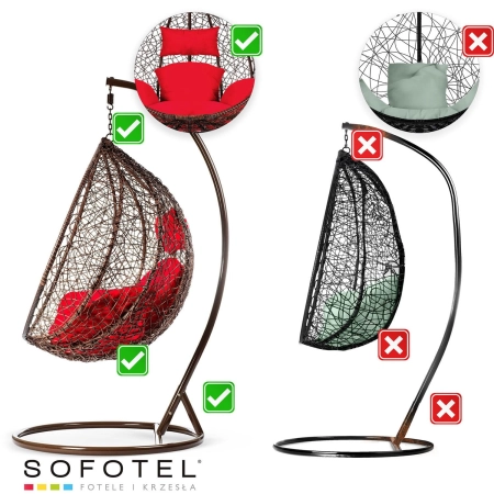 Fotel ogrodowy, wiszący, 202x105x105 cm, Hawana, brązowy, czerwony