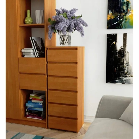 Wąska komoda do salonu, STILO, 40x35x109 cm, olcha, mat