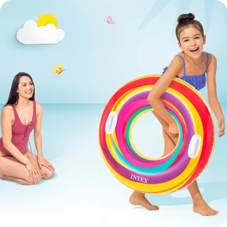 Koło do pływania, Intex, 91 cm, żółte w paski