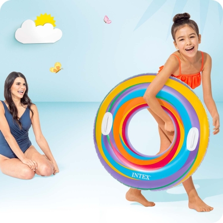 Koło do pływania, Intex, 91 cm, fioletowe w paski