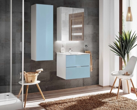 Szafka łazienkowa z oświetleniem, Sofia, 60x22x75 cm, biały, połysk