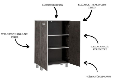 Komoda do biura, pokoju, Tim, 80x38x106 cm, ciemnoszary, mat