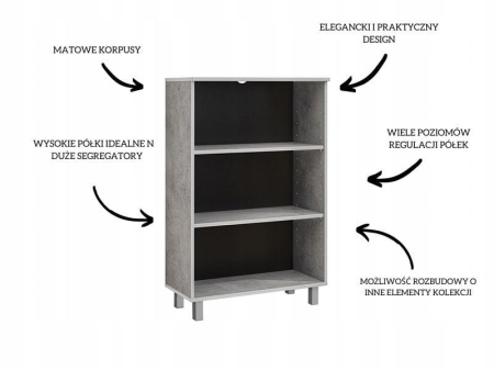 Niski regał, Tim, 80x38x116 cm, jasnoszary, mat