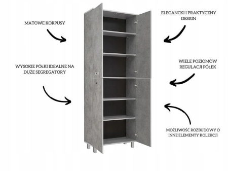 Duża szafa do biura, pokoju, Tim, 80x38x220 cm, jasnoszary, mat