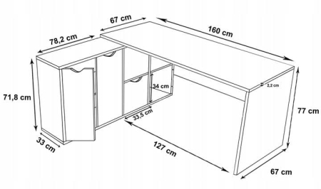 Biurko narożne, ARTEO, 160x67x77 cm, biały, san remo, mat